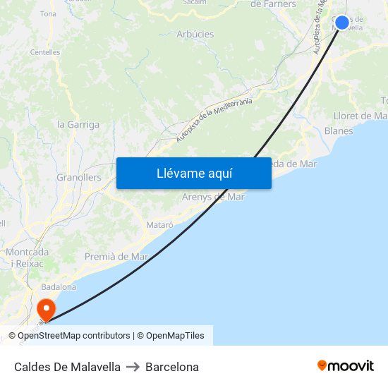 Caldes De Malavella to Barcelona map