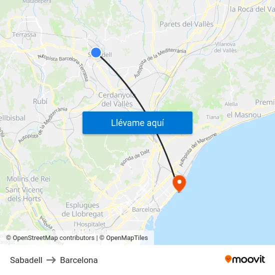 Sabadell to Barcelona map