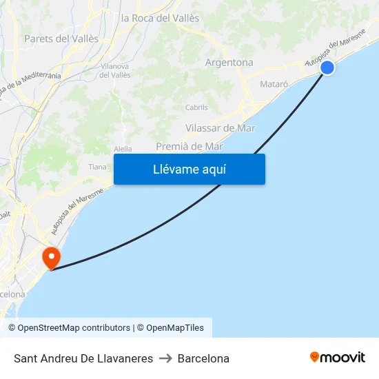 Sant Andreu De Llavaneres to Barcelona map