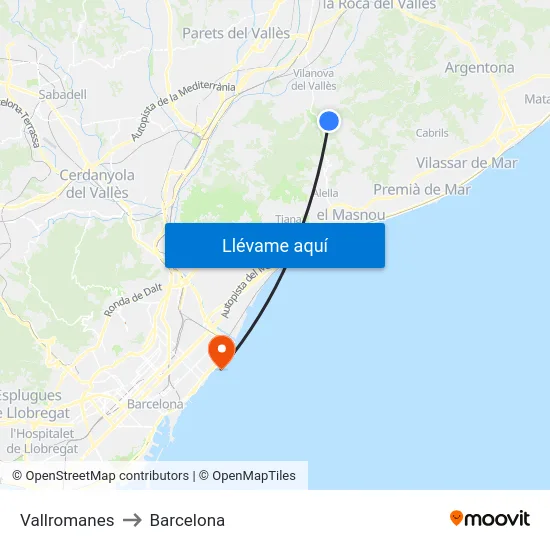 Vallromanes to Barcelona map