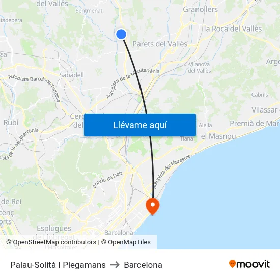 Palau-Solità I Plegamans to Barcelona map