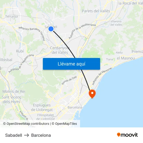 Sabadell to Barcelona map