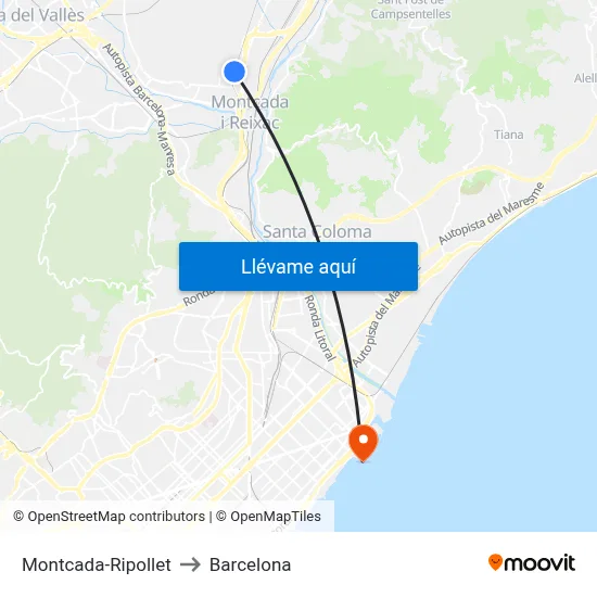 Montcada-Ripollet to Barcelona map