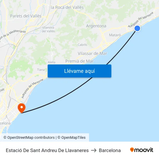 Estació De Sant Andreu De Llavaneres to Barcelona map