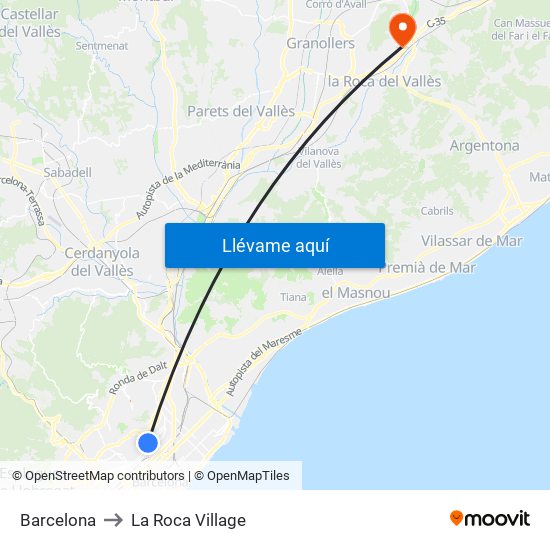 Barcelona to La Roca Village map