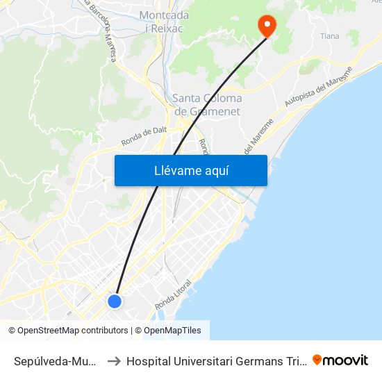 Sepúlveda-Muntaner to Hospital Universitari Germans Trias I Pujol map