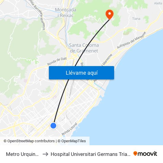 Metro Urquinaona to Hospital Universitari Germans Trias I Pujol map