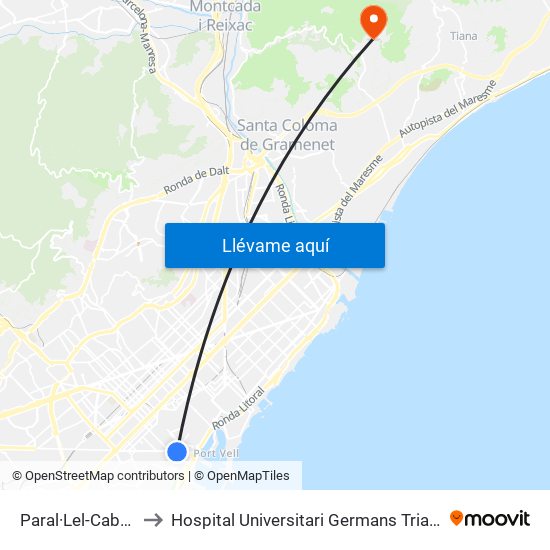 Paral·Lel-Cabanes to Hospital Universitari Germans Trias I Pujol map