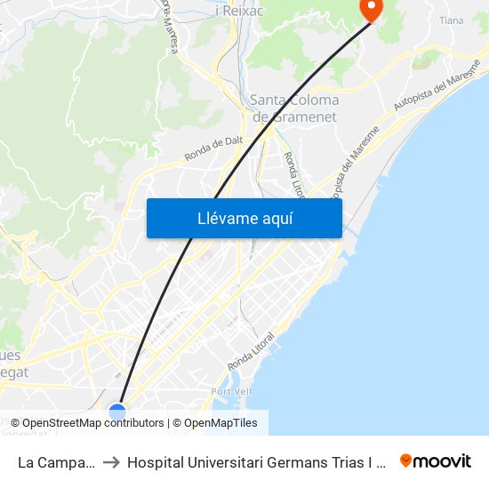 La Campana to Hospital Universitari Germans Trias I Pujol map