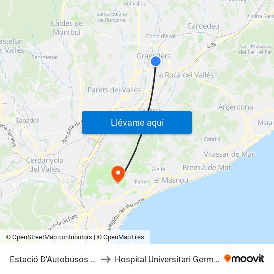 Estació D'Autobusos De Granollers to Hospital Universitari Germans Trias I Pujol map