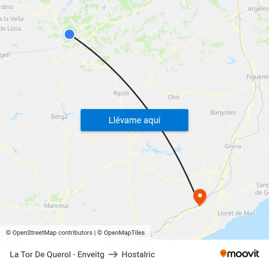 La Tor De Querol - Enveitg to Hostalric map