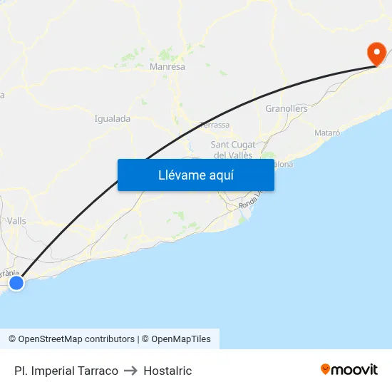 Pl. Imperial Tarraco to Hostalric map