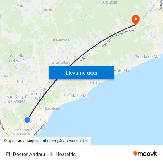 Pl. Doctor Andreu to Hostalric map