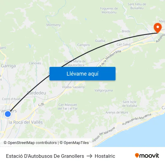Estació D'Autobusos De Granollers to Hostalric map