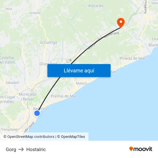 Gorg to Hostalric map