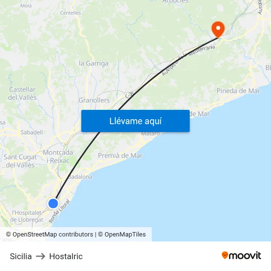 Sicilia to Hostalric map