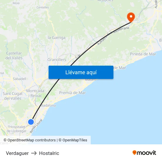 Verdaguer to Hostalric map