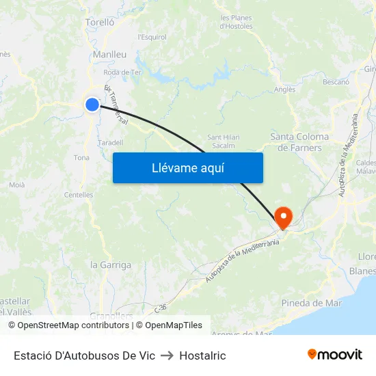 Estació D'Autobusos De Vic to Hostalric map