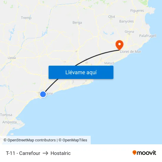 T-11 - Carrefour to Hostalric map