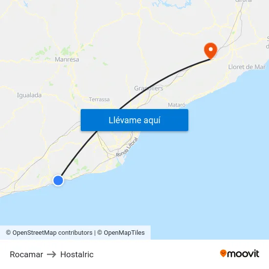 Rocamar to Hostalric map