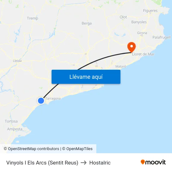 Vinyols I Els Arcs (Sentit Reus) to Hostalric map