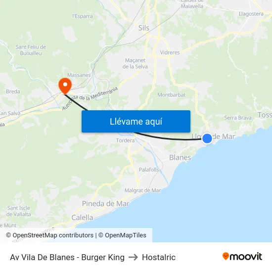 Av Vila De Blanes - Burger King to Hostalric map