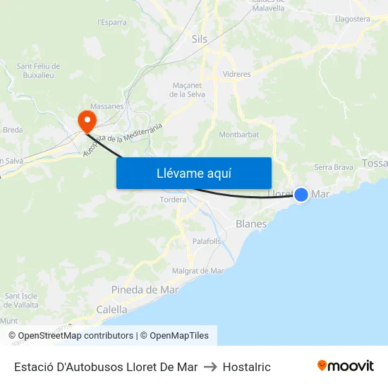 Estació D'Autobusos Lloret De Mar to Hostalric map
