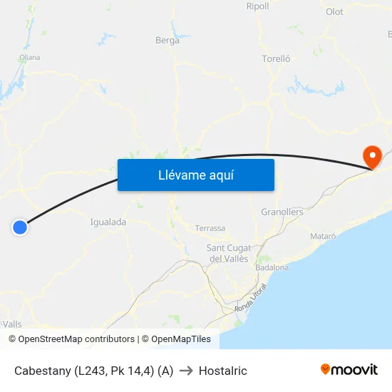 Cabestany (L243, Pk 14,4) (A) to Hostalric map