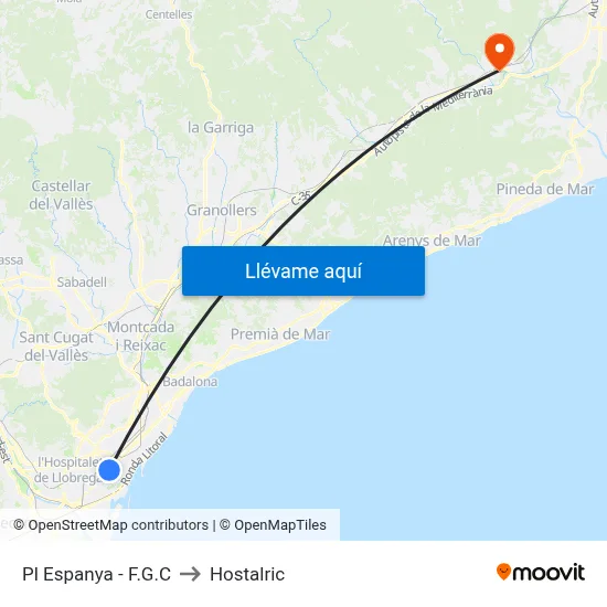 Pl Espanya - F.G.C to Hostalric map