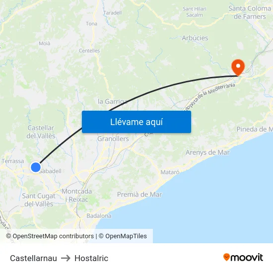 Castellarnau to Hostalric map
