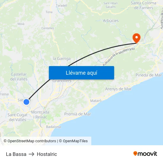 La Bassa to Hostalric map