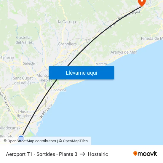 Aeroport T1 - Sortides - Planta 3 to Hostalric map
