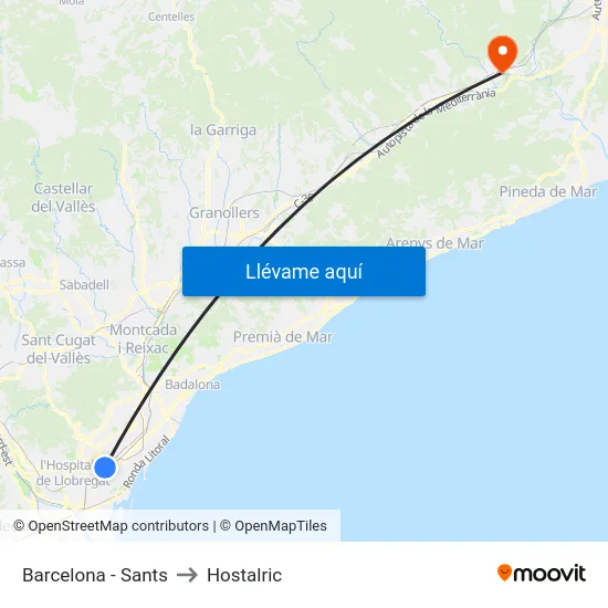 Barcelona - Sants to Hostalric map
