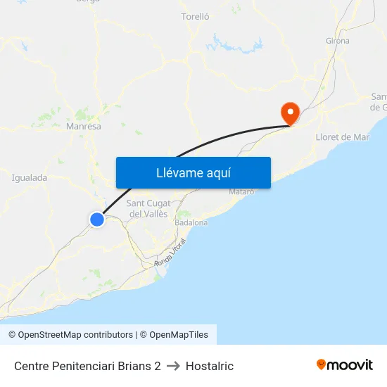 Centre Penitenciari Brians 2 to Hostalric map
