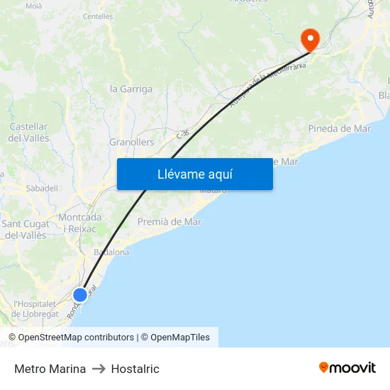 Metro Marina to Hostalric map