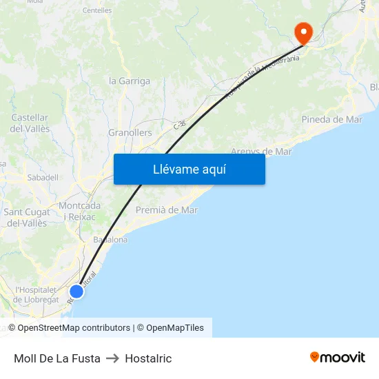 Moll De La Fusta to Hostalric map