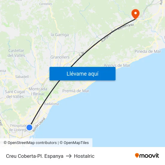 Creu Coberta-Pl. Espanya to Hostalric map