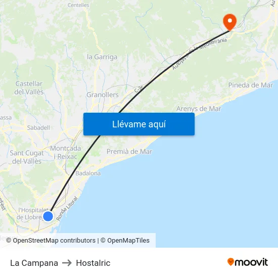 La Campana to Hostalric map