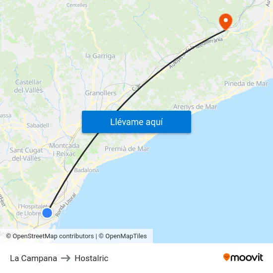 La Campana to Hostalric map