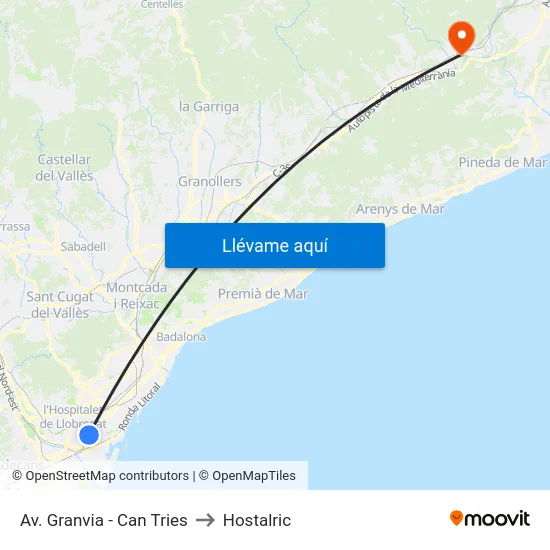 Av. Granvia - Can Tries to Hostalric map