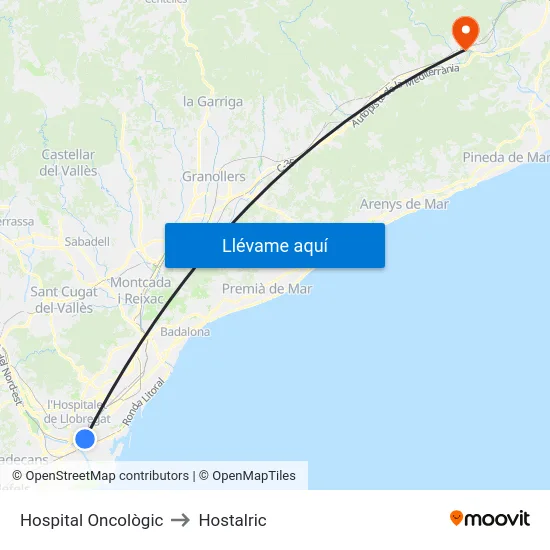 Hospital Oncològic to Hostalric map