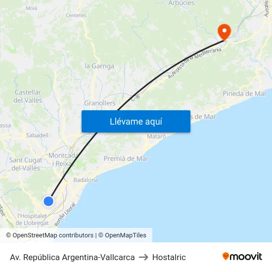 Av. República Argentina-Vallcarca to Hostalric map