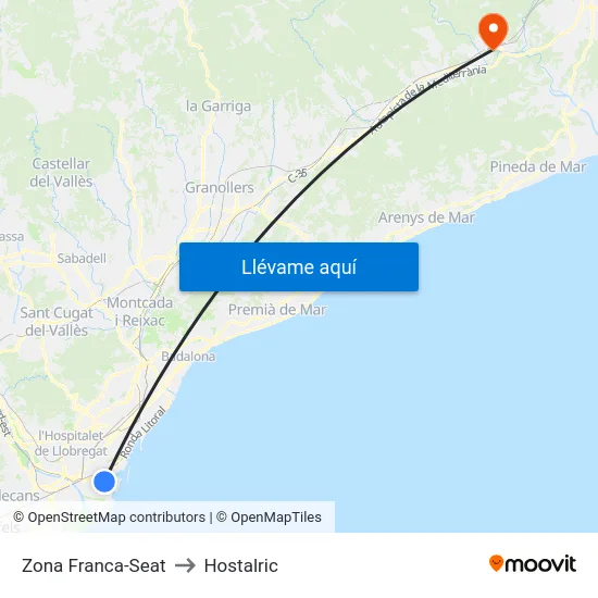 Zona Franca-Seat to Hostalric map
