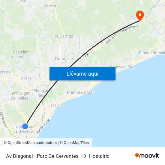 Av Diagonal - Parc De Cervantes to Hostalric map