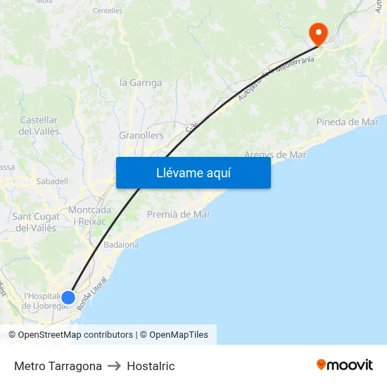 Metro Tarragona to Hostalric map