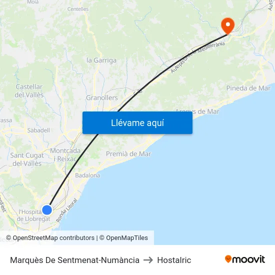 Marquès De Sentmenat-Numància to Hostalric map