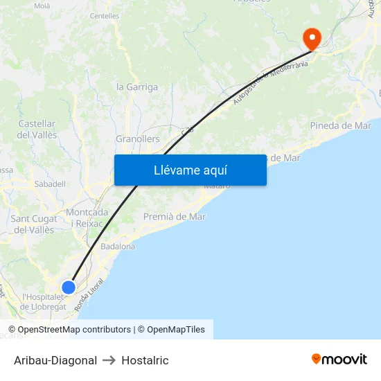 Aribau-Diagonal to Hostalric map