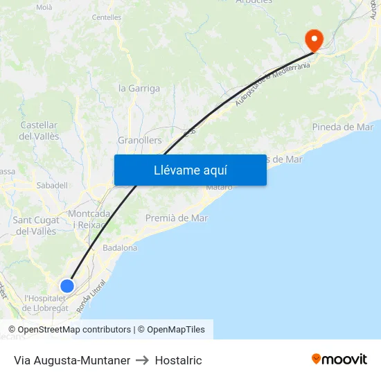Via Augusta-Muntaner to Hostalric map