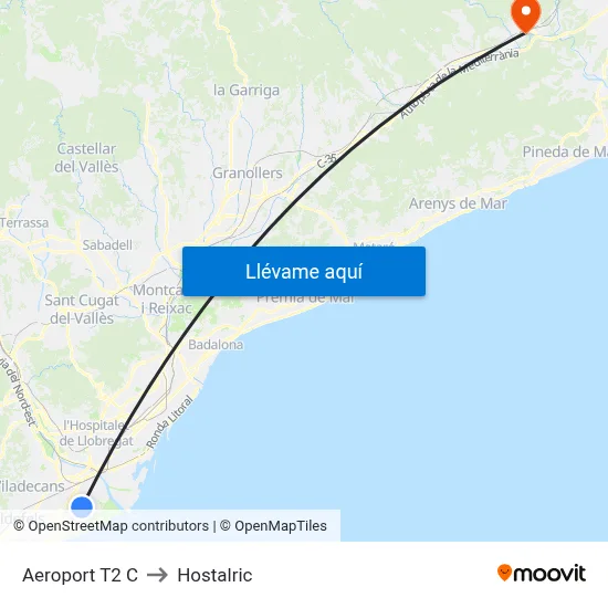 Aeroport T2 C to Hostalric map