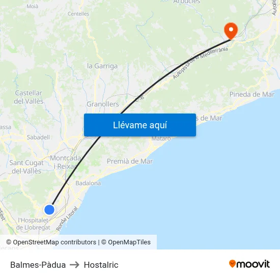 Balmes-Pàdua to Hostalric map
